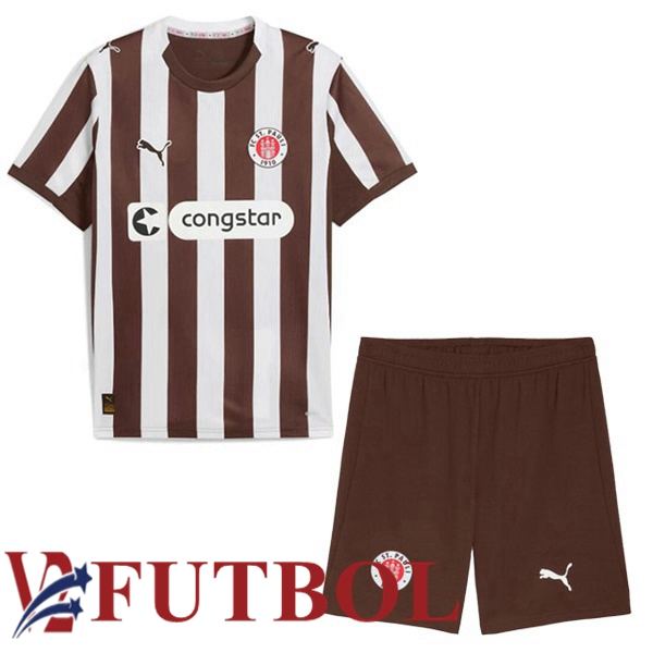 Camisetas De Futbol FC St. Pauli Ninos Primera Blanco Marrón 2025/2026 Camisetas De Futbol FC St. Pauli Ninos Primera Blanco Marrón 2025/2026