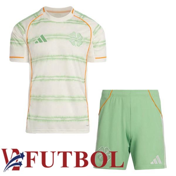 Camisetas De Futbol Celtic FC Ninos Tercera Verde Blanco 2025/2026 Camisetas De Futbol Celtic FC Ninos Tercera Verde Blanco 2025/2026