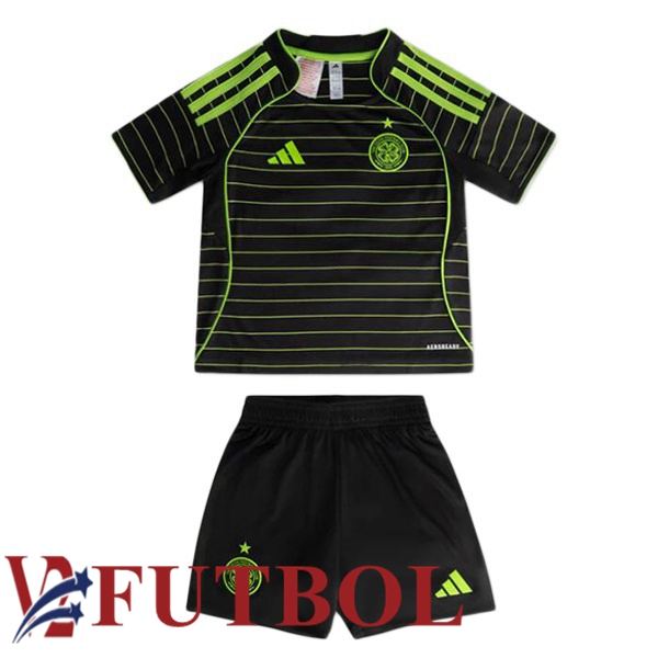Camisetas De Futbol Celtic FC Ninos Segunda Negro Verde 2025/2026 Camisetas De Futbol Celtic FC Ninos Segunda Negro Verde 2025/2026
