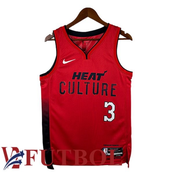 Camiseta NBA Miami Heat (Dwyane Wade 3) Rojo 2024/2025 Camiseta NBA Miami Heat (Dwyane Wade 3) Rojo 2024/2025