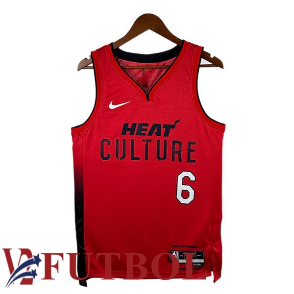 Camiseta NBA Miami Heat (LeBron James 6) Rojo 2024/2025 Camiseta NBA Miami Heat (LeBron James 6) Rojo 2024/2025
