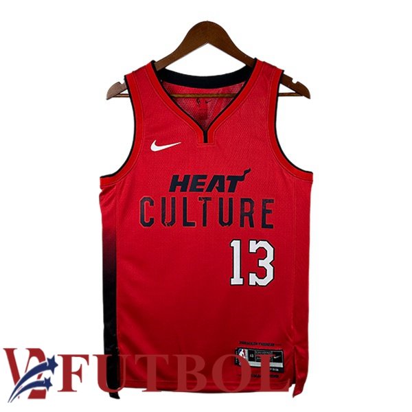 Camiseta NBA Miami Heat (Bam Adebayo 13) Rojo 2024/2025 Camiseta NBA Miami Heat (Bam Adebayo 13) Rojo 2024/2025