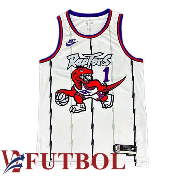 Camiseta NBA Toronto Raptors (Tracy McGrady 1) Retro Blanco 1998-1999 Camiseta NBA Toronto Raptors (Tracy McGrady 1) Retro Blanco 1998-1999