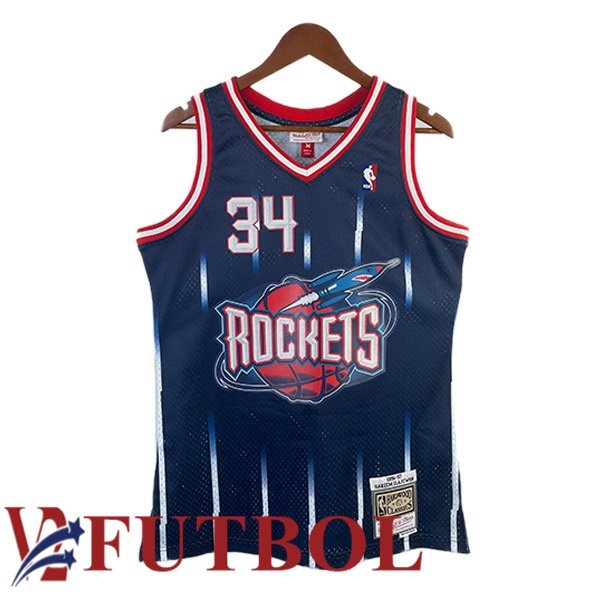 Camiseta NBA Houston Rockets (Hakeem Olajuwon 34) Retro Azul Real 1996-1997 Camiseta NBA Houston Rockets (Hakeem Olajuwon 34) Retro Azul Real 1996-1997